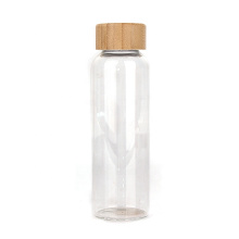 Factory 350ml clear bamboo lid glass water bottle for sports drinking